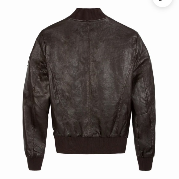 Top Gun Official Womens Brown Faux Leather Bomber Jacket Nwot sz M Fully Lined - Picture 2 of 14